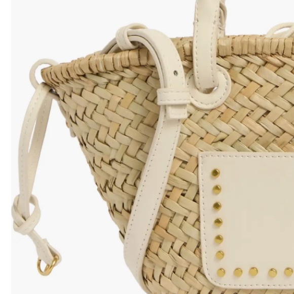 Handbags - Woven Straw Tote with Cream Leather Trim